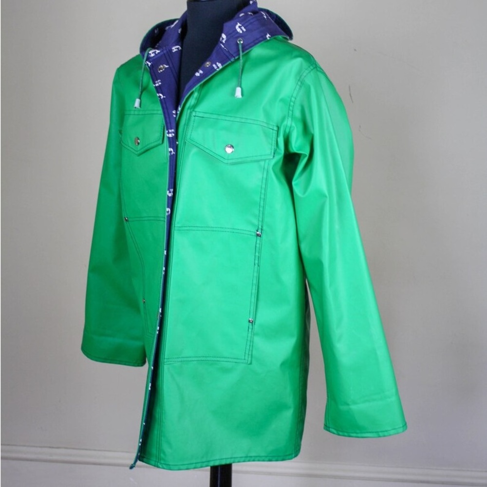 Vintage 80s HM Abernathy Raincoat, Blue Whale Print
